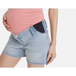 Isabel Maternity Jean Shorts Size 14  Under Belly Midi Light Blue Wash 4" Inseam